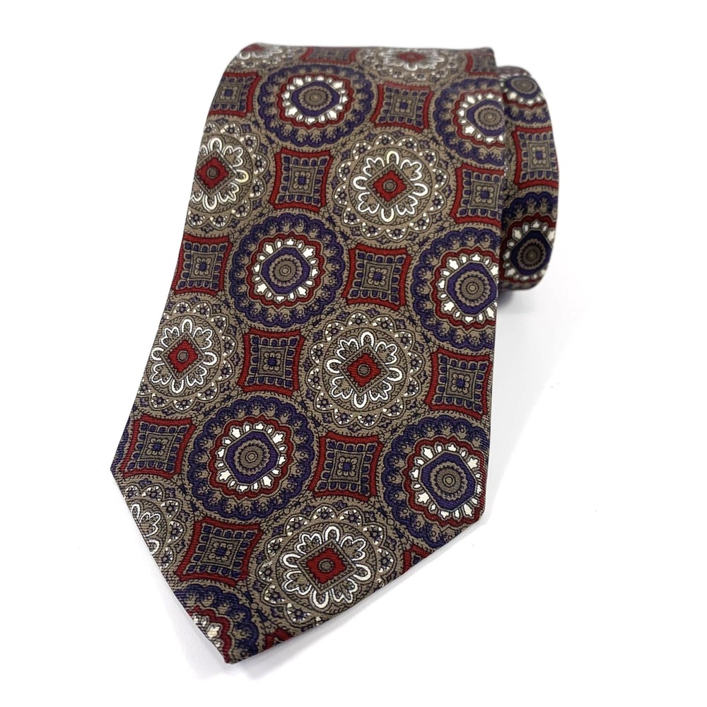 Vintage Christian Dior Monsieur Burgundy Bronze White Geometric 100% Silk